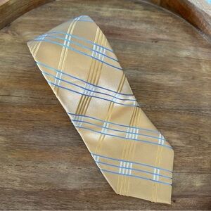 Michael Kors Gold and Carolina Blue Plaid Tie Silk Work Academic